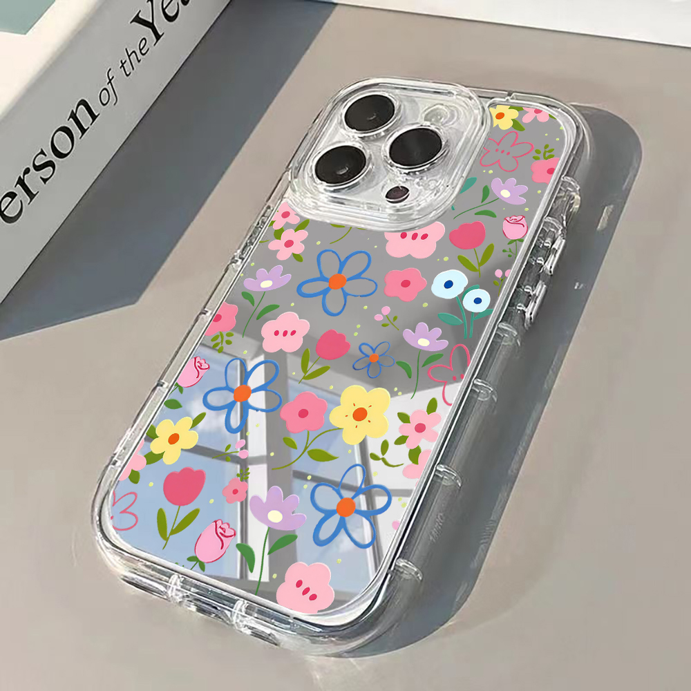 Phone Accessories List - Korean Ins Style Floral Silver Mirror